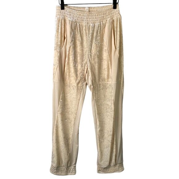 We Are HAH 1 Track Mind Crushed Velvet Jogger Pant in Almond Milk Slouchy - Picture 3 of 16